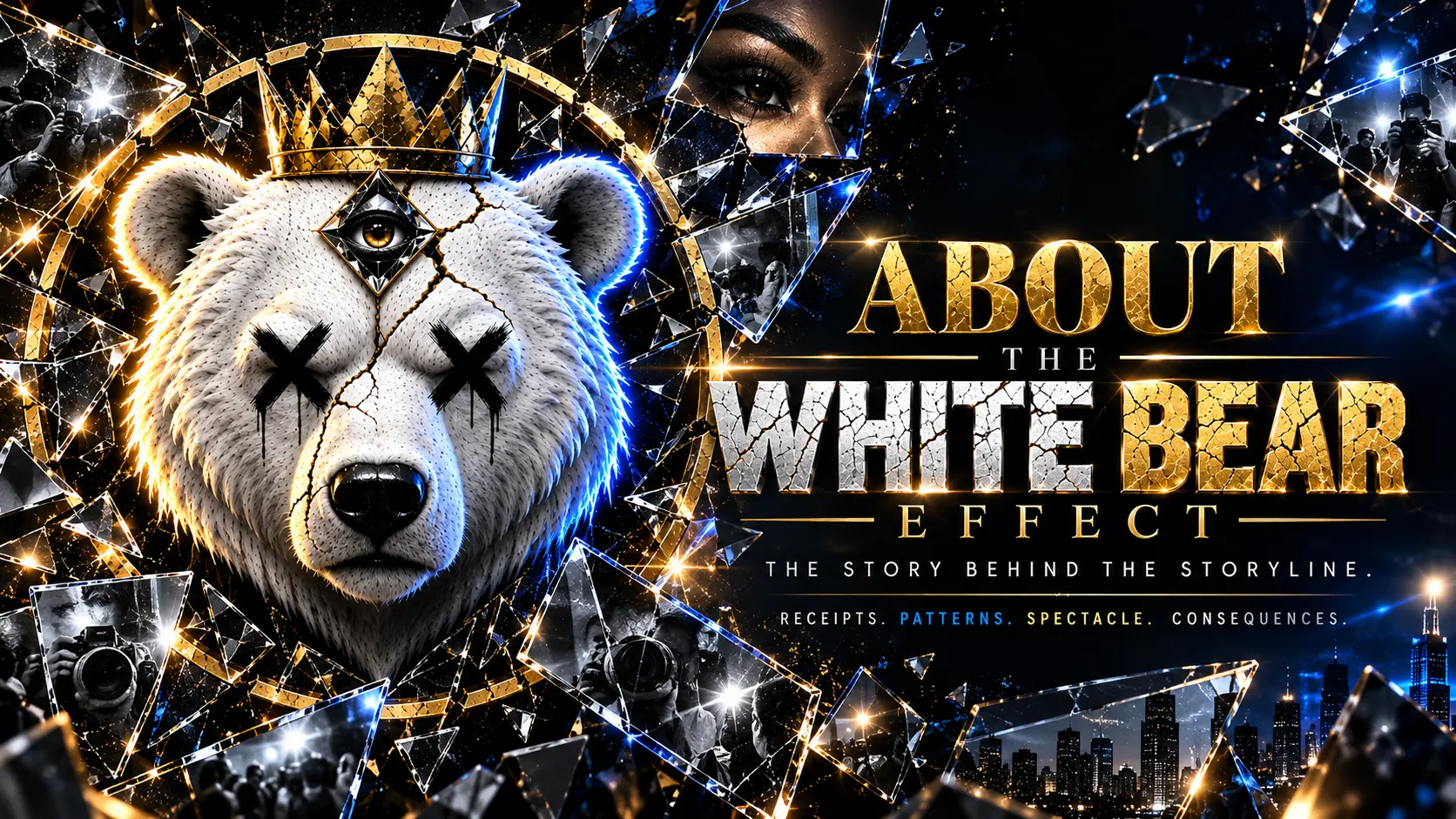 THE WHITE BEAR EFFECT — crowned bear and shattered mirror artwork
